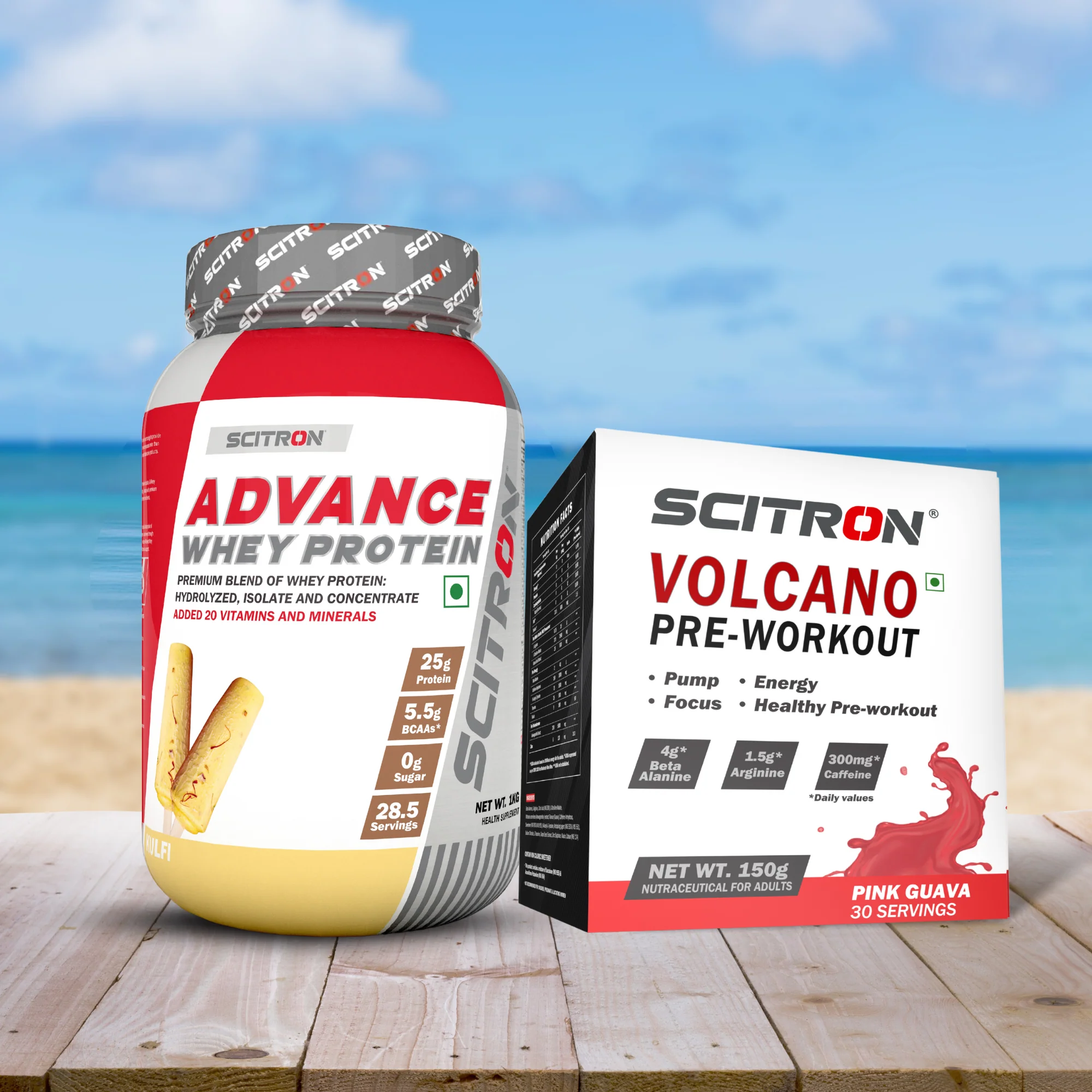 Scitron Advance whey 1kg Kulfi With Scitron Volcano Pre Workout 150g - Image 2