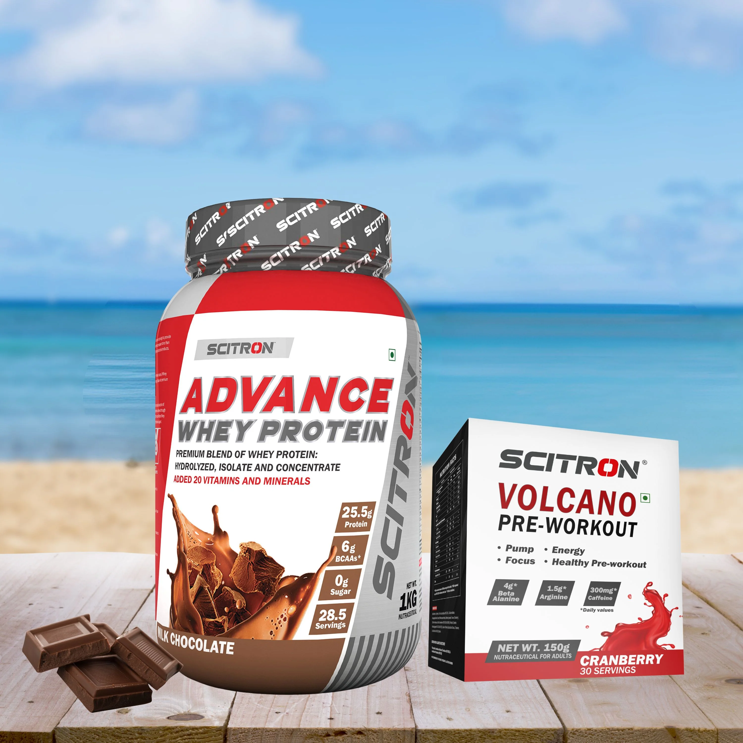 Scitron Advance Whey Milk Chocolate 1kg with Scitron Volcano Pre Workout 150g - Image 5