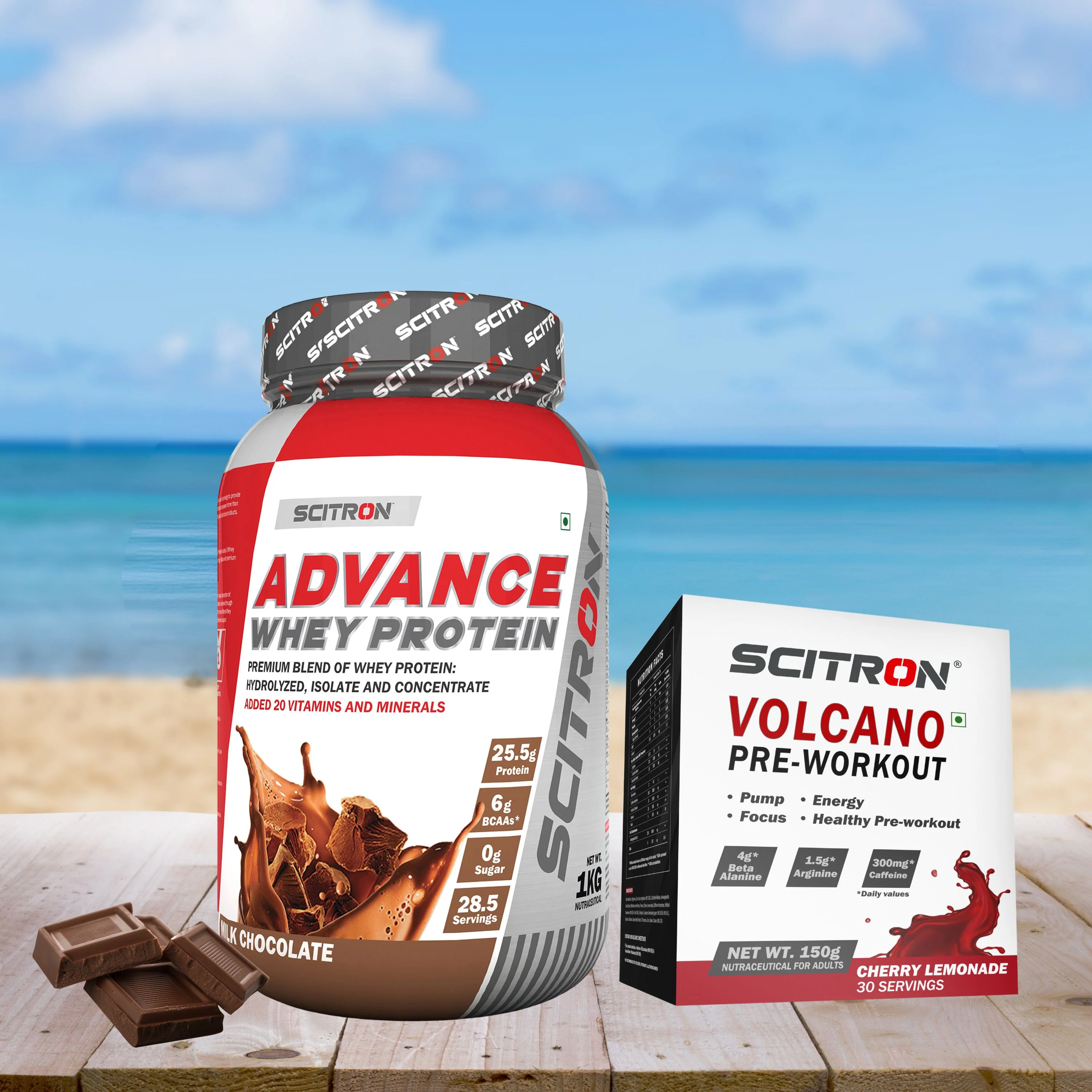 Scitron Advance Whey Milk Chocolate 1kg with Scitron Volcano Pre Workout 150g - Image 6