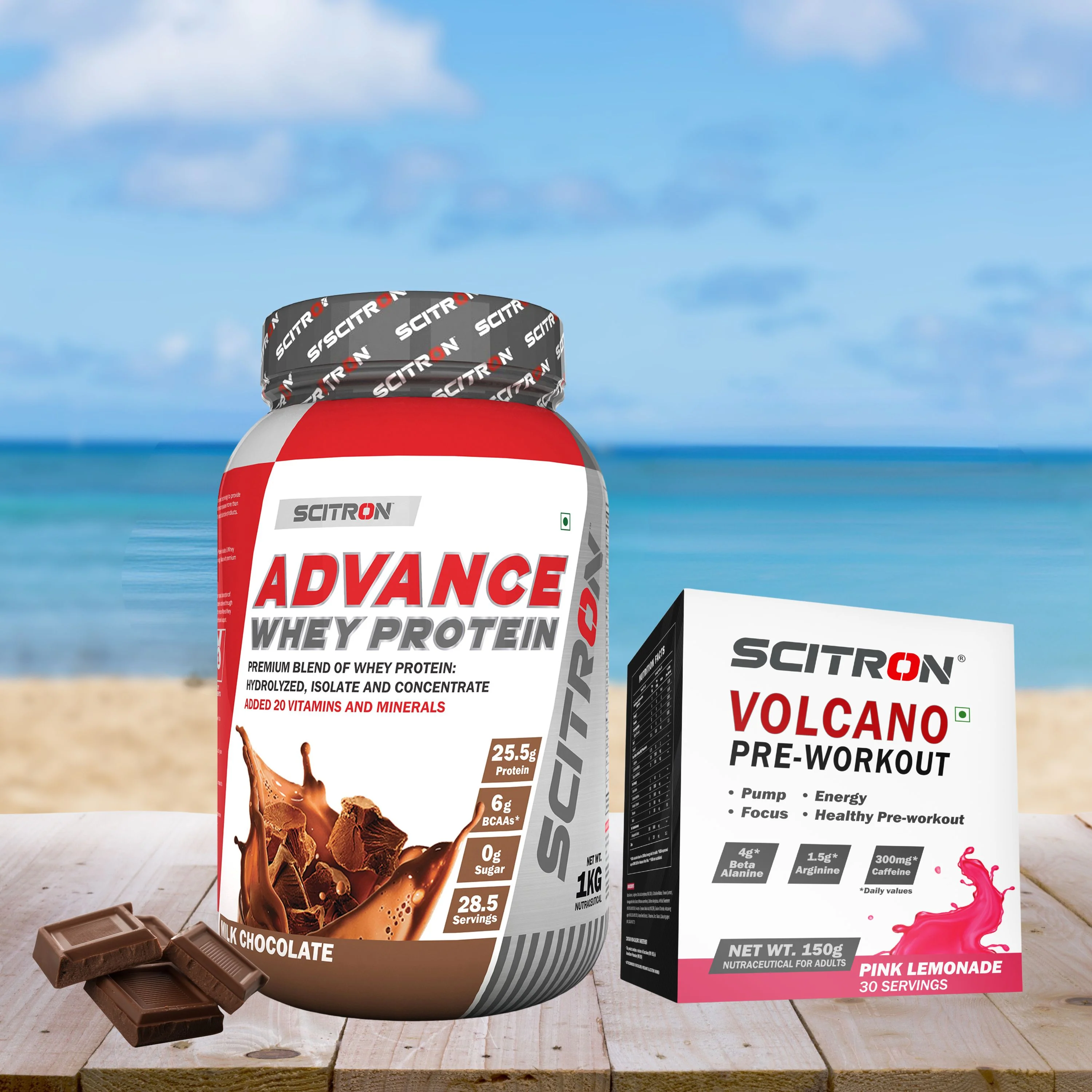 Scitron Advance Whey Milk Chocolate 1kg with Scitron Volcano Pre Workout 150g - Image 9