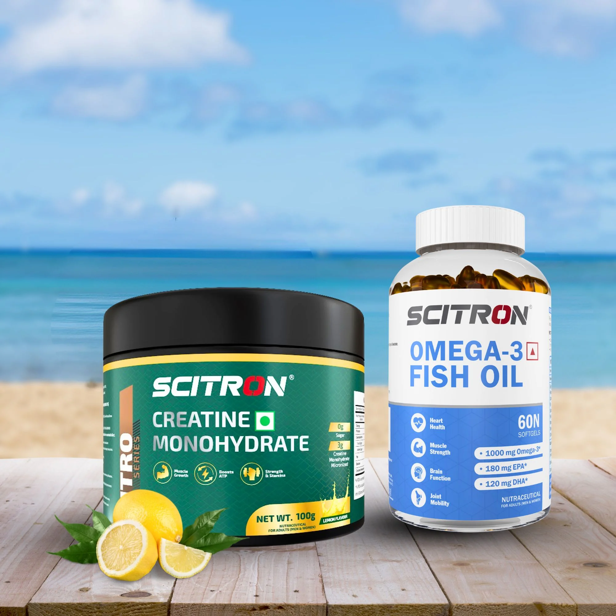 Scitron Creatine Monohydrate with Scitron Omega-3 Fish Oil Omega 60 Capsules - Image 3