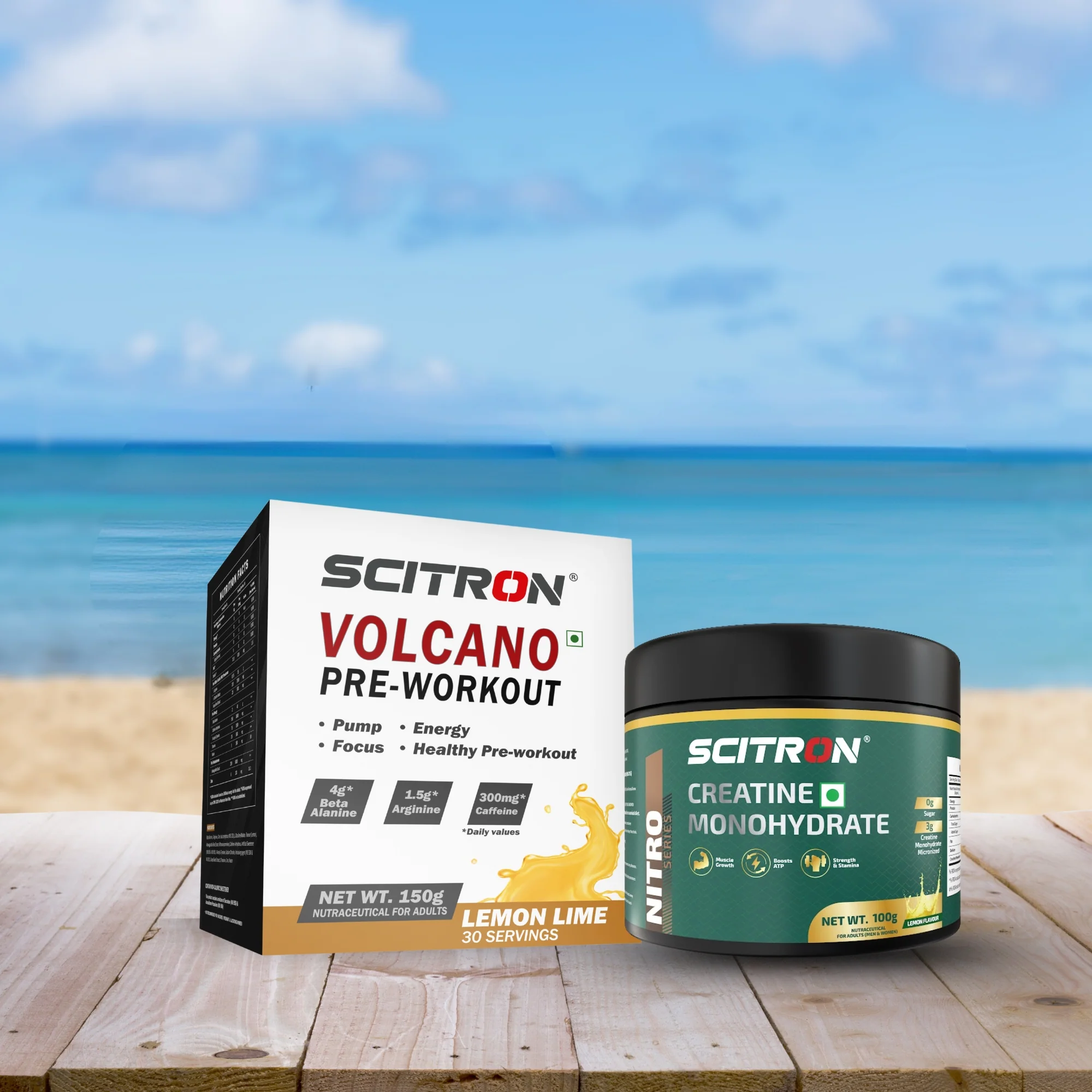 Scitron Nitro Series Creatine Monohydrate Lemon 100g With Scitron Volcano Pre Workout 150g - Image 3