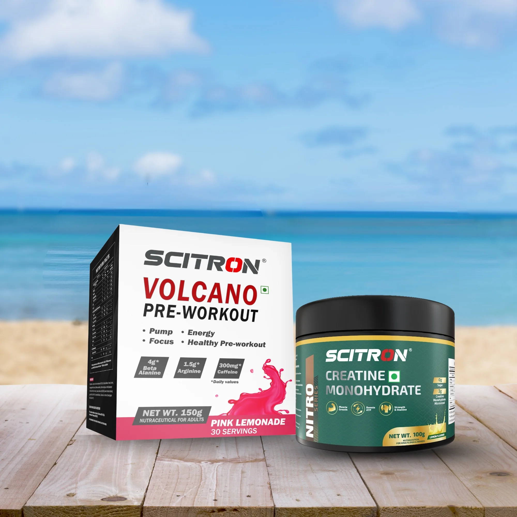 Scitron Nitro Series Creatine Monohydrate Lemon 100g With Scitron Volcano Pre Workout 150g - Image 4