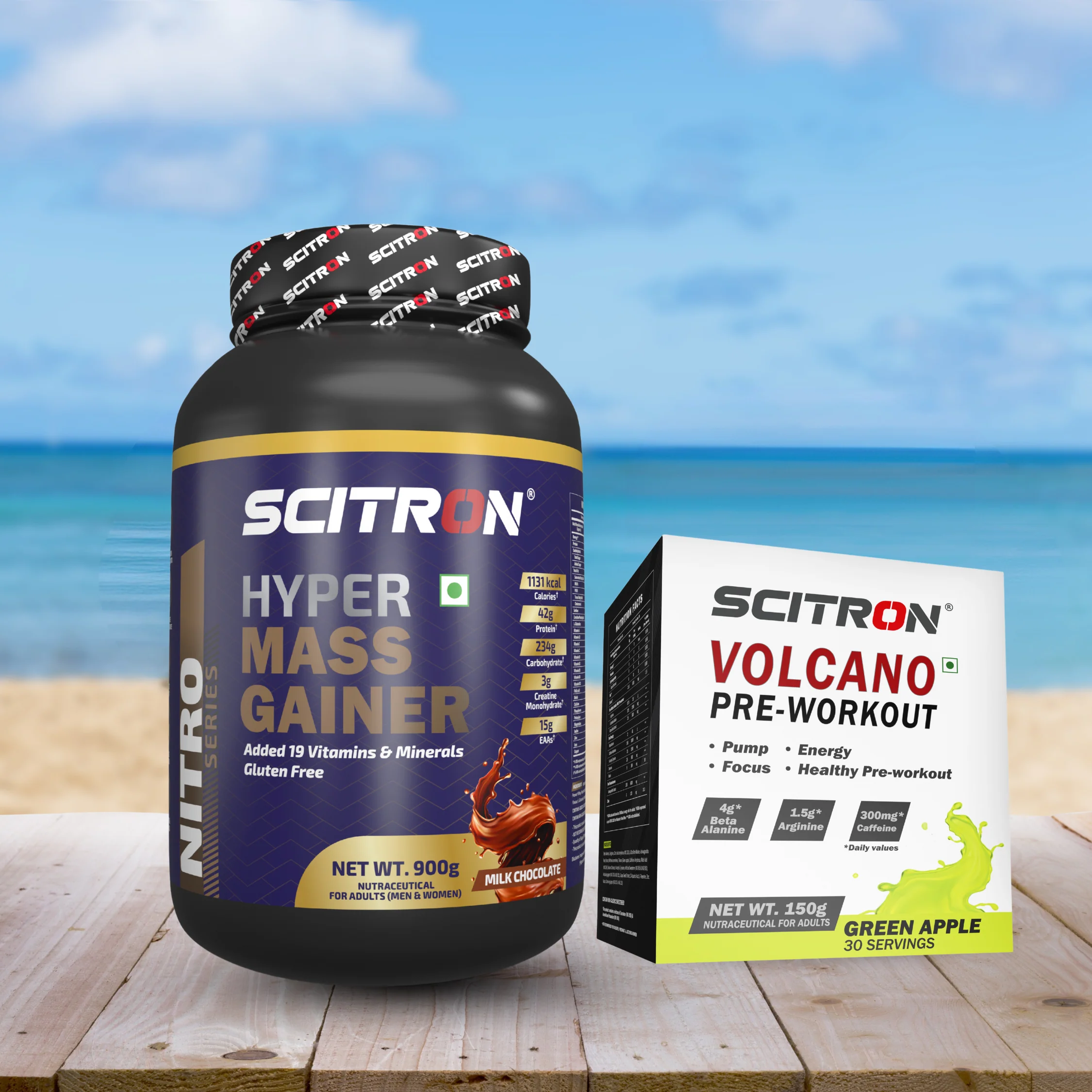 Scitron Nitro Series HYPER MASS GAINER 900g with Scitron Volcano Pre Workout - 150g - Image 6