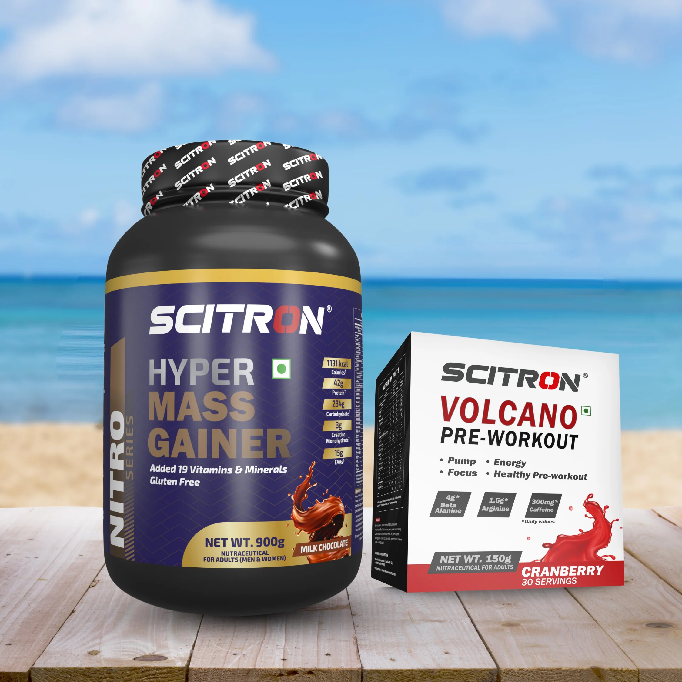 Scitron Nitro Series HYPER MASS GAINER 900g with Scitron Volcano Pre Workout - 150g - Image 7