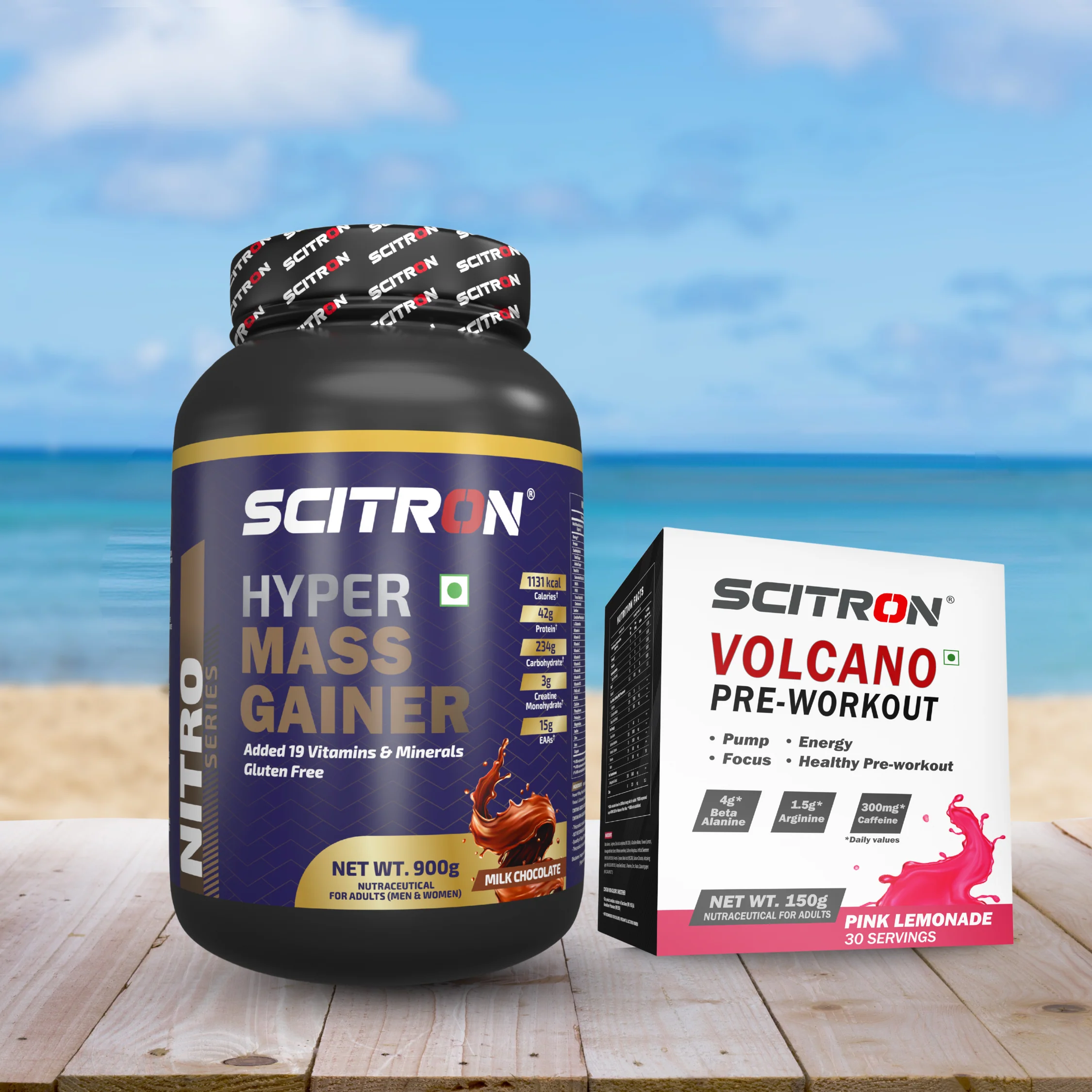 Scitron Nitro Series HYPER MASS GAINER 900g with Scitron Volcano Pre Workout - 150g - Image 8