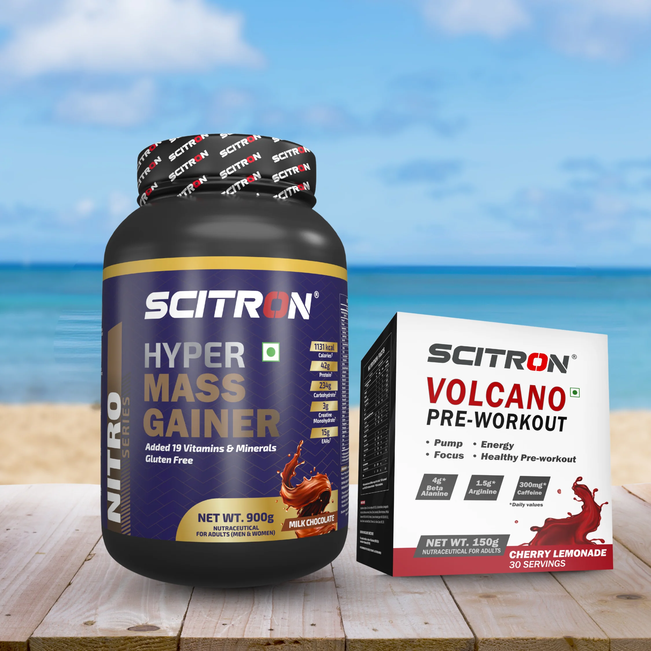 Scitron Nitro Series HYPER MASS GAINER 900g with Scitron Volcano Pre Workout - 150g - Image 9